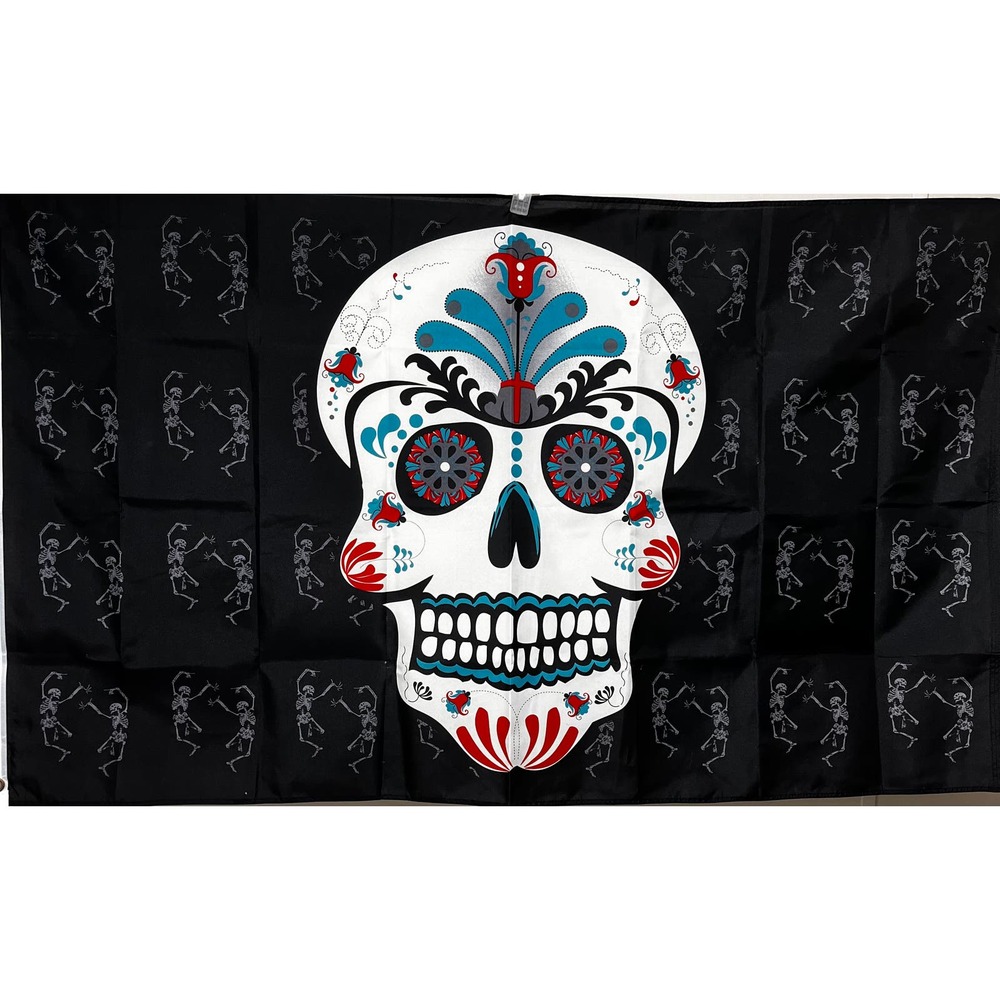 Sugar Skull Day Of the Dead Flag or Wall-hanging Dancing Skeletons 3'x5'